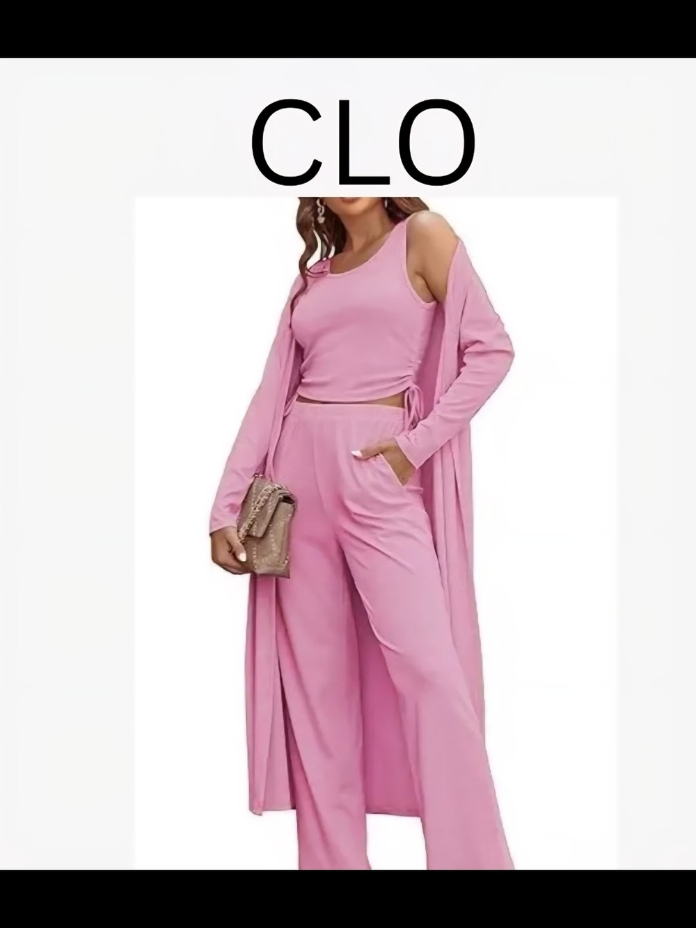 Pink Three-Piece Lounge Set - Tank, Wide-Leg Pants & Duster